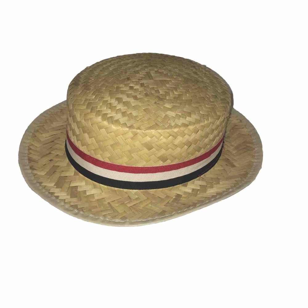 Straw Patriotic Skimmer Fedora Hat Red White Blue Ribbon Band
